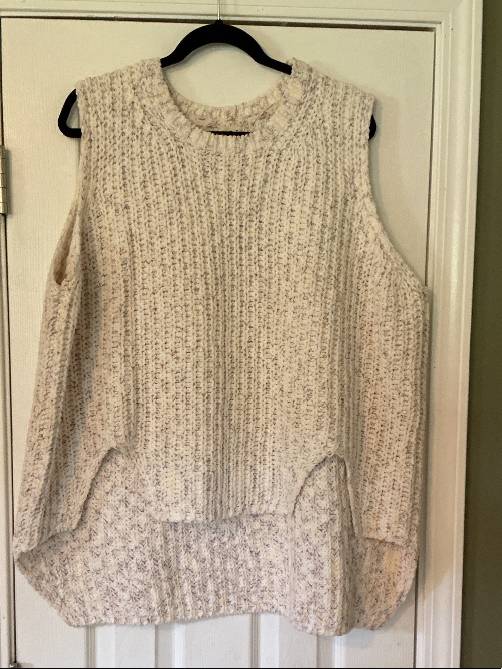 POL Sz L Cream Purple Yellow Crochet Knit Ribbed Sleeveless Top EUC P2P 26-30”